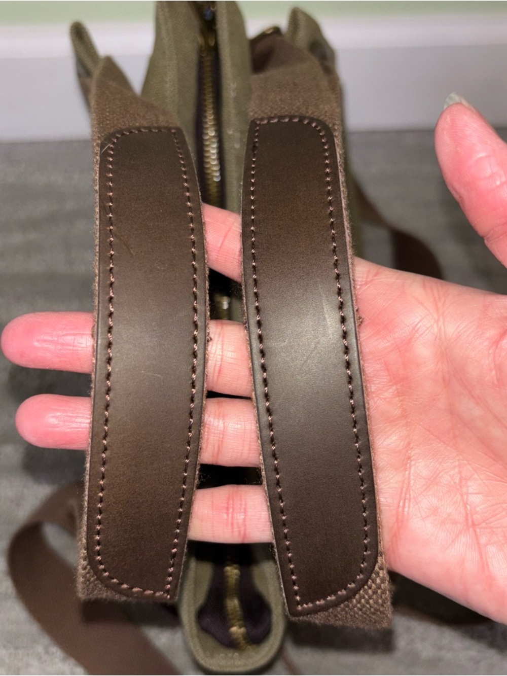 ZEDE Paris Pont Des Arts Mini Olive Canvas Leather Bag Tote W Crossbody Strap - Picture 4 of 15